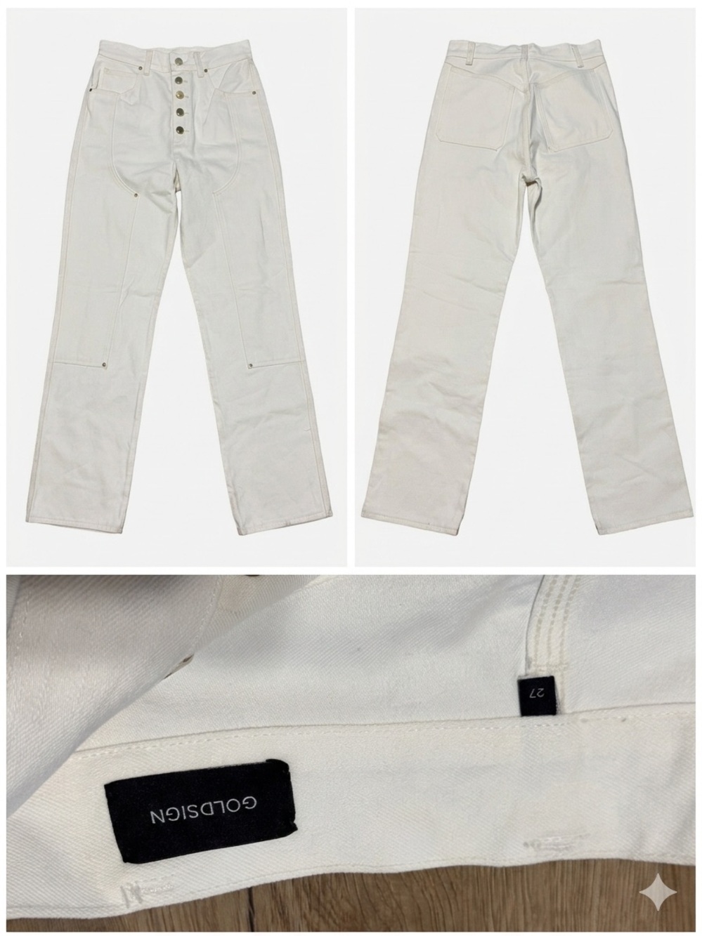 Goldsign White Straight-Leg Workwear Jeans